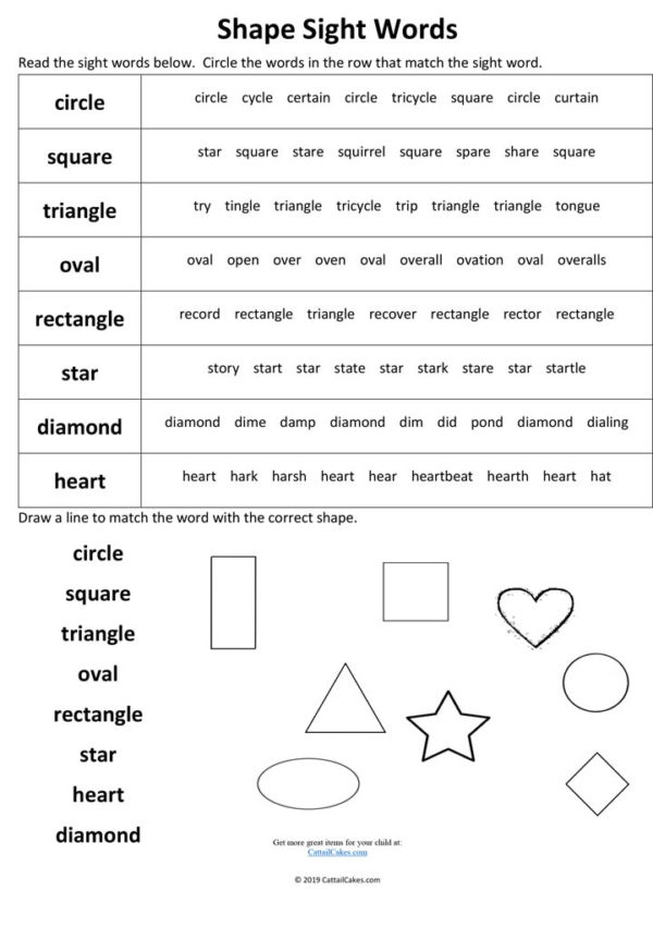 Sight Word Worksheet Shapes The Critical Years